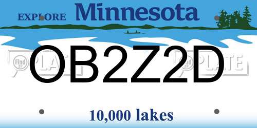 OB2Z2D Minnesota License Plate
