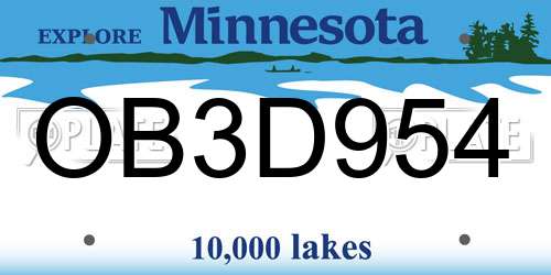OB3D954 Minnesota License Plate