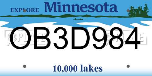 OB3D984 Minnesota License Plate