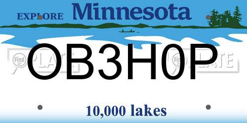 OB3H0P Minnesota License Plate