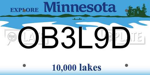 OB3L9D Minnesota License Plate