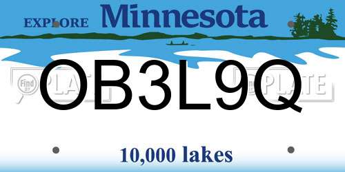 OB3L9Q Minnesota License Plate