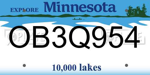 OB3Q954 Minnesota License Plate