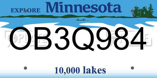 OB3Q984 Minnesota License Plate