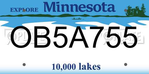 OB5A755 Minnesota License Plate