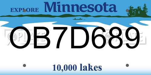 OB7D689 Minnesota License Plate