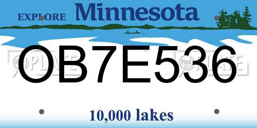 OB7E536 Minnesota License Plate
