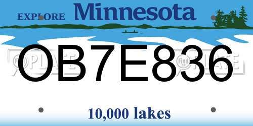 OB7E836 Minnesota License Plate