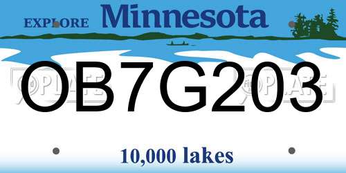 OB7G203 Minnesota License Plate