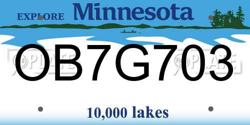 OB7G703 Minnesota License Plate