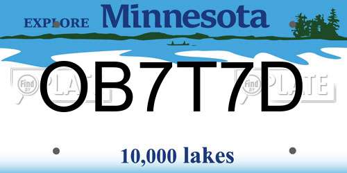 OB7T7D Minnesota License Plate