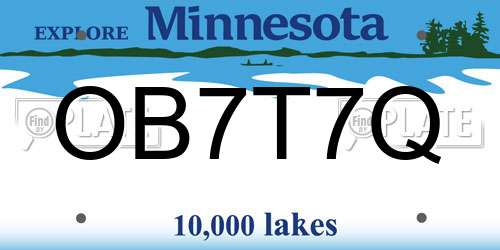 OB7T7Q Minnesota License Plate