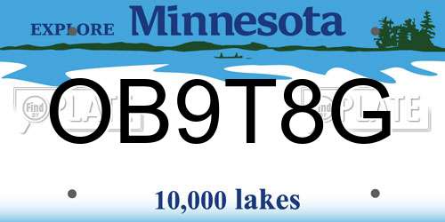 OB9T8G Minnesota License Plate