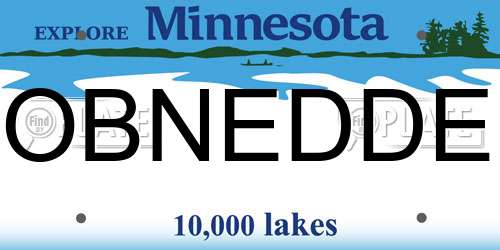 OBNEDDE Minnesota License Plate