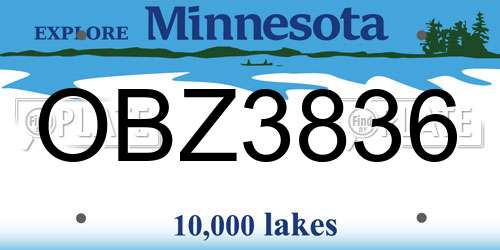 OBZ3836 Minnesota License Plate