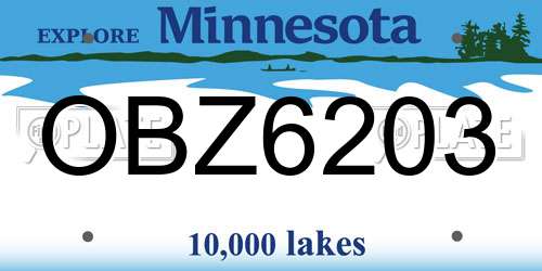 OBZ6203 Minnesota License Plate