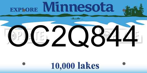 OC2Q844 Minnesota License Plate