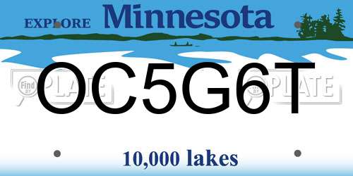 OC5G6T Minnesota License Plate