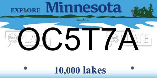 OC5T7A Minnesota License Plate