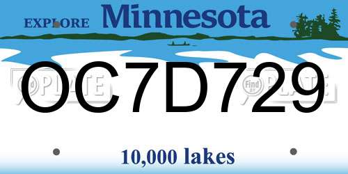 OC7D729 Minnesota License Plate