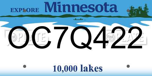 OC7Q422 Minnesota License Plate