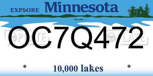 OC7Q472 Minnesota License Plate