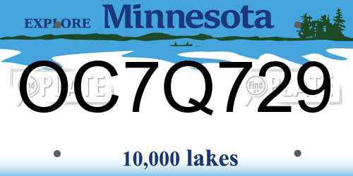 OC7Q729 Minnesota License Plate