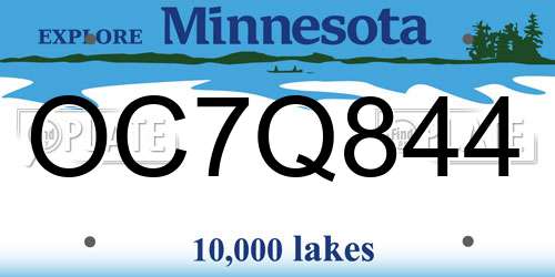 OC7Q844 Minnesota License Plate