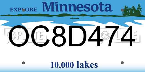 OC8D474 Minnesota License Plate