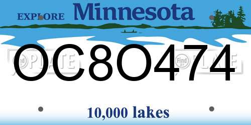 OC8O474 Minnesota License Plate