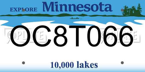 OC8T066 Minnesota License Plate