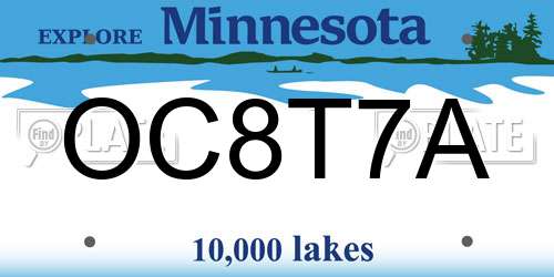 OC8T7A Minnesota License Plate