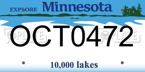 OCT0472 Minnesota License Plate