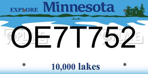 OE7T752 Minnesota License Plate