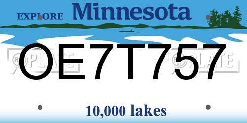 OE7T757 Minnesota License Plate