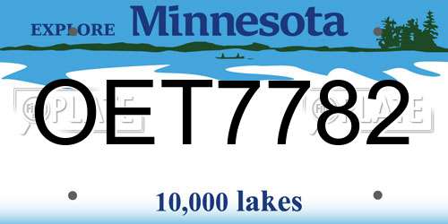 OET7782 Minnesota License Plate