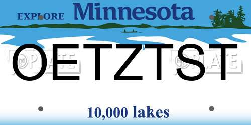 OETZTST Minnesota License Plate