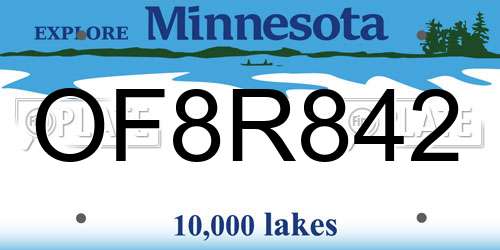 OF8R842 Minnesota License Plate