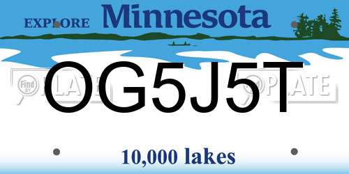 OG5J5T Minnesota License Plate