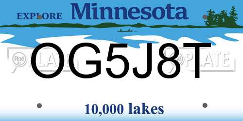 OG5J8T Minnesota License Plate