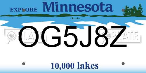 OG5J8Z Minnesota License Plate
