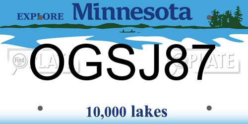 OGSJ87 Minnesota License Plate