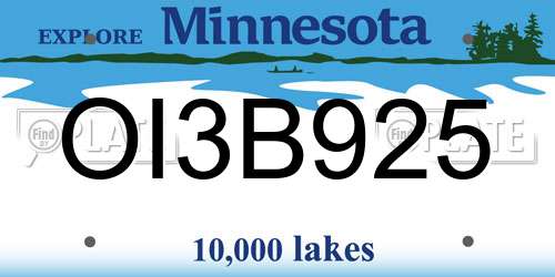 OI3B925 Minnesota License Plate