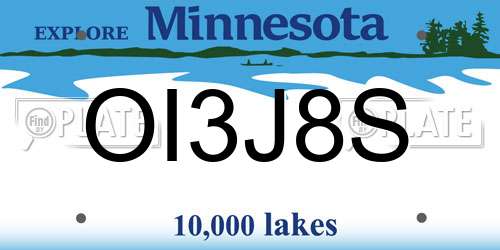 OI3J8S Minnesota License Plate