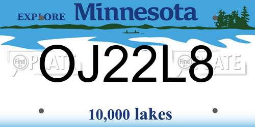 OJ22L8 Minnesota License Plate