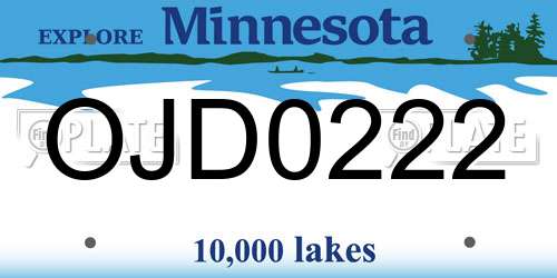 OJD0222 Minnesota License Plate
