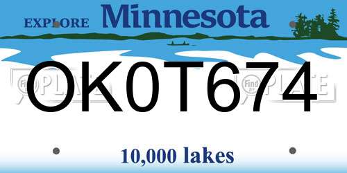 OK0T674 Minnesota License Plate