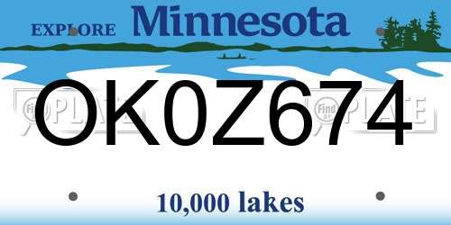 OK0Z674 Minnesota License Plate