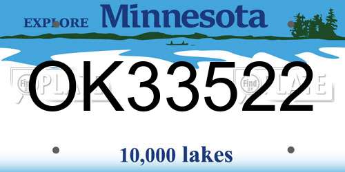OK33522 Minnesota License Plate