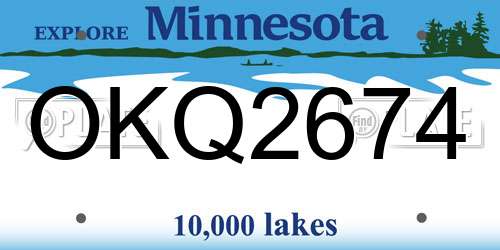 OKQ2674 Minnesota License Plate